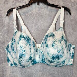 Cacique Lightly Lined Balconette Bra 40DD Tie-Dye Blue White Underwire foam cups